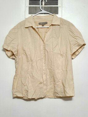 Beige Cotton Short Sleeve Button‑Up Shirt